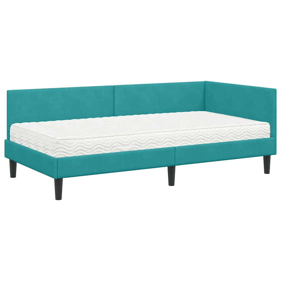 Hoekbedframe Met Matras Anders 2 Pcs Fluweel 100 x 200 cm Turquoise