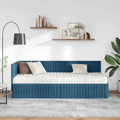 Hoekbedframe met Matras met hoofdeinde 2 pcs Blauw Fluweel