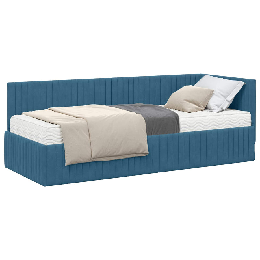 Hoekbedframe met Matras met hoofdeinde 2 pcs Blauw Fluweel