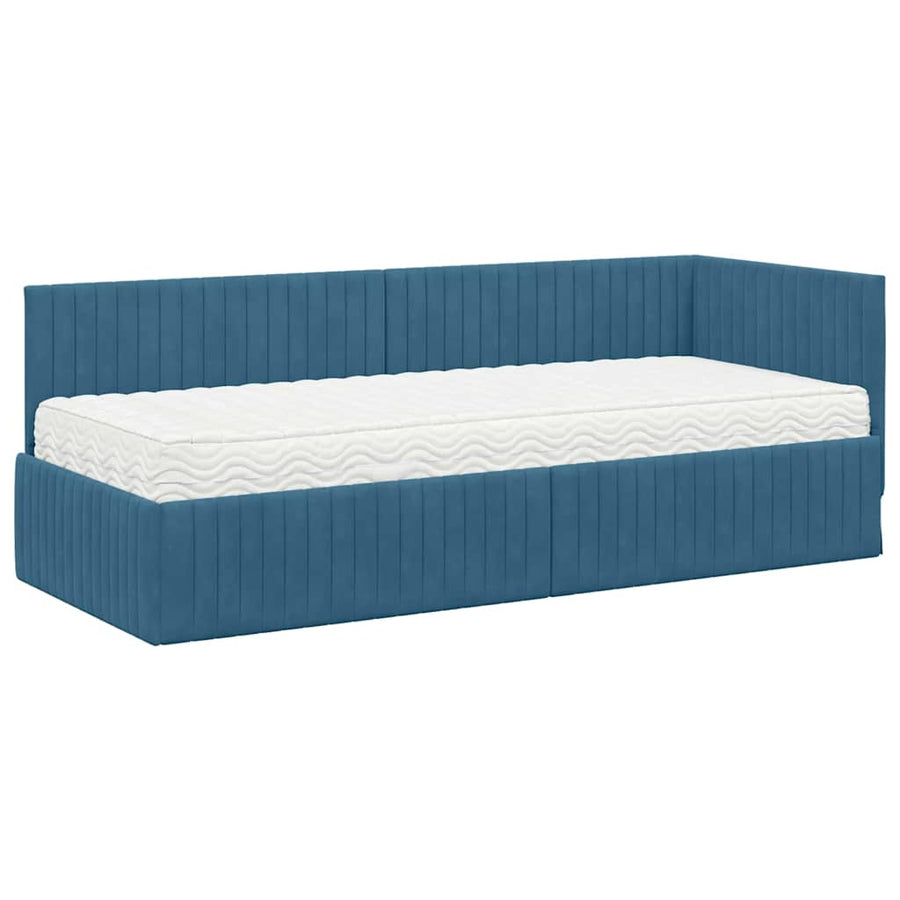 Hoekbedframe met Matras met hoofdeinde 2 pcs Blauw Fluweel