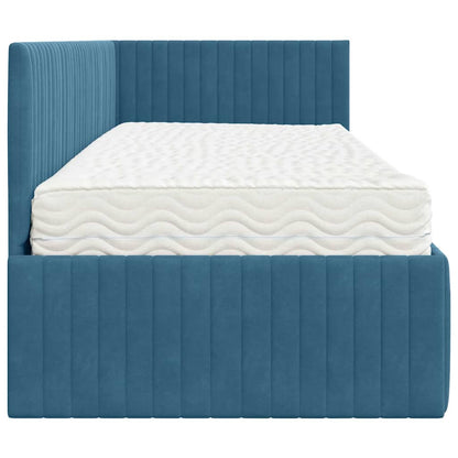 Hoekbedframe met Matras met hoofdeinde 2 pcs Blauw Fluweel