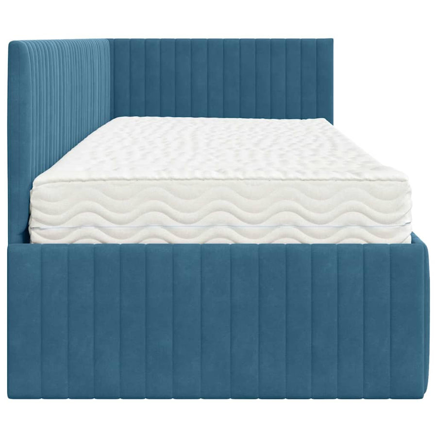 Hoekbedframe met Matras met hoofdeinde 2 pcs Blauw Fluweel