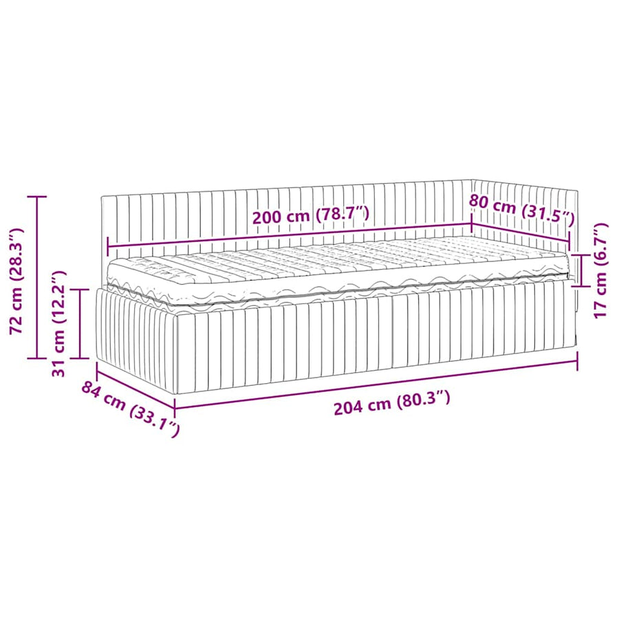 Hoekbedframe met Matras met hoofdeinde 2 pcs Blauw Fluweel