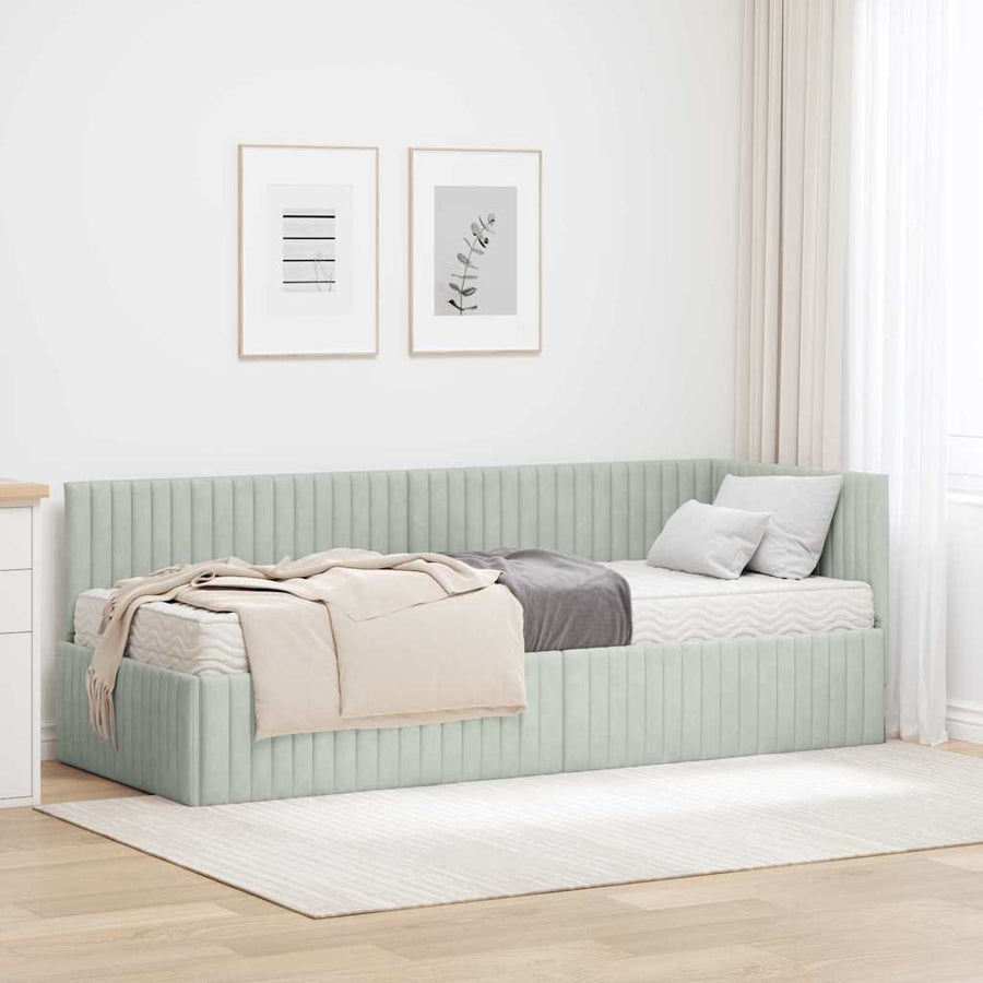 Hoekbedframe met Matras met hoofdeinde 2 pcs Lichtgrijs Fluweel