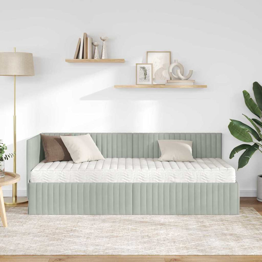 Hoekbedframe met Matras met hoofdeinde 2 pcs Lichtgrijs Fluweel