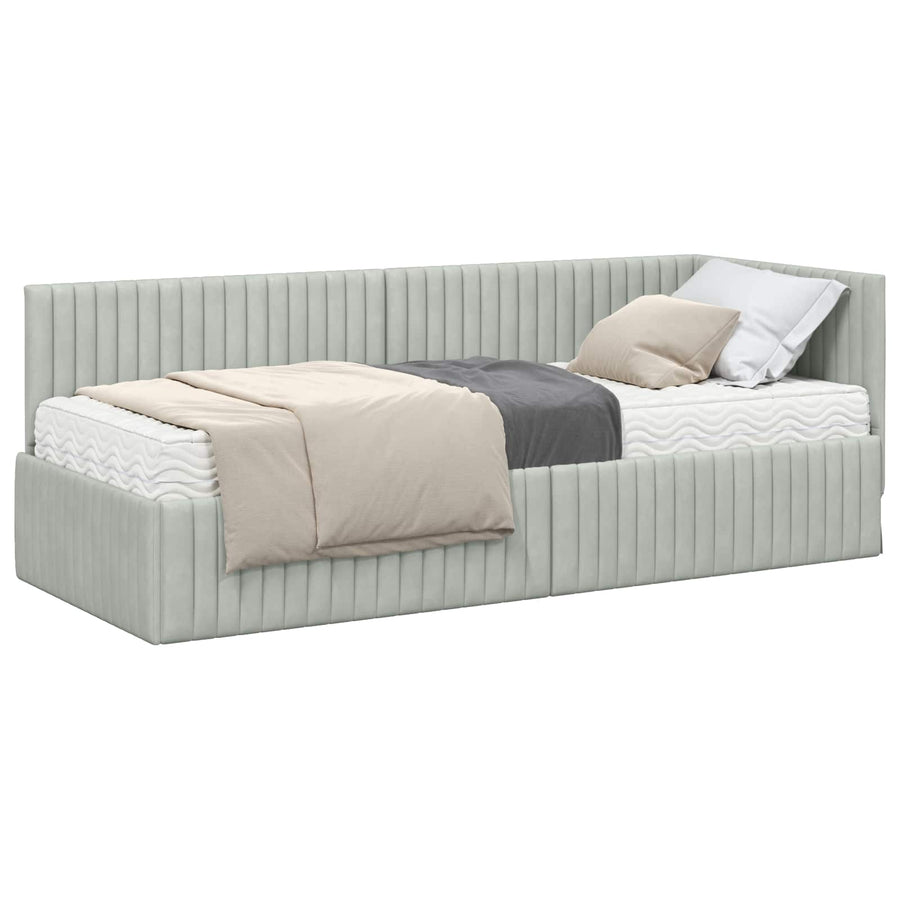 Hoekbedframe met Matras met hoofdeinde 2 pcs Lichtgrijs Fluweel