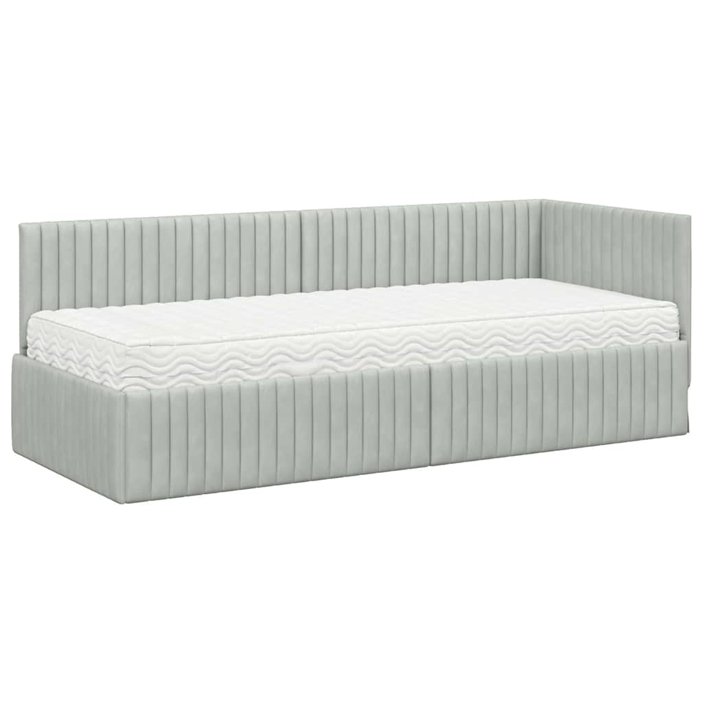 Hoekbedframe met Matras met hoofdeinde 2 pcs Lichtgrijs Fluweel