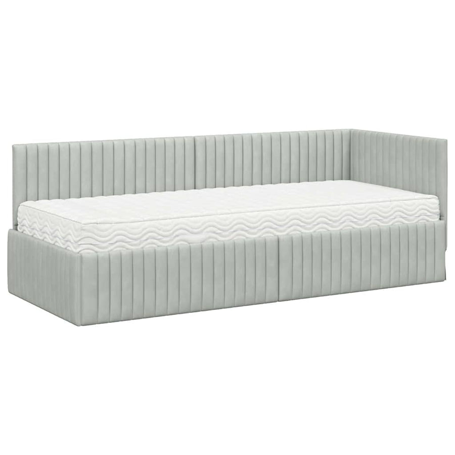 Hoekbedframe met Matras met hoofdeinde 2 pcs Lichtgrijs Fluweel