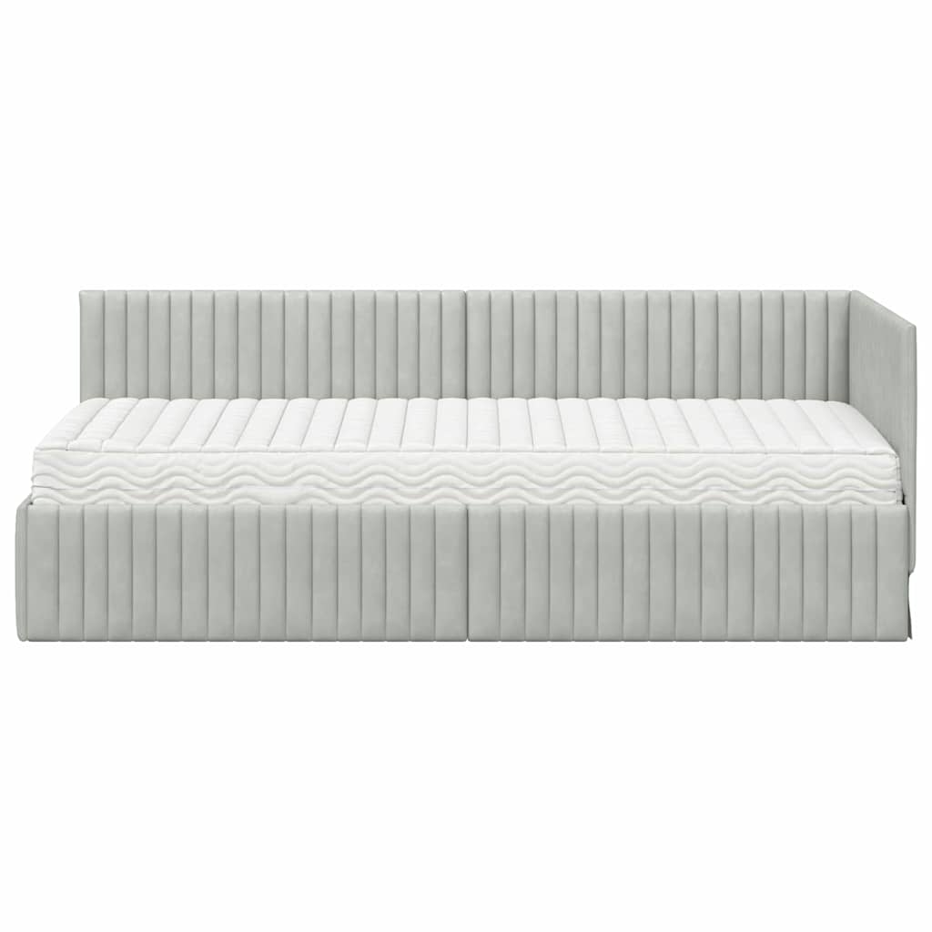 Hoekbedframe met Matras met hoofdeinde 2 pcs Lichtgrijs Fluweel