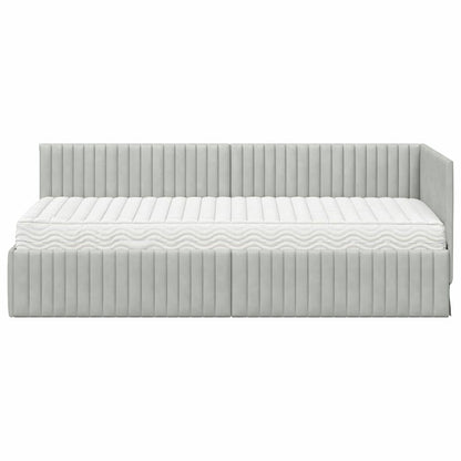Hoekbedframe met Matras met hoofdeinde 2 pcs Lichtgrijs Fluweel