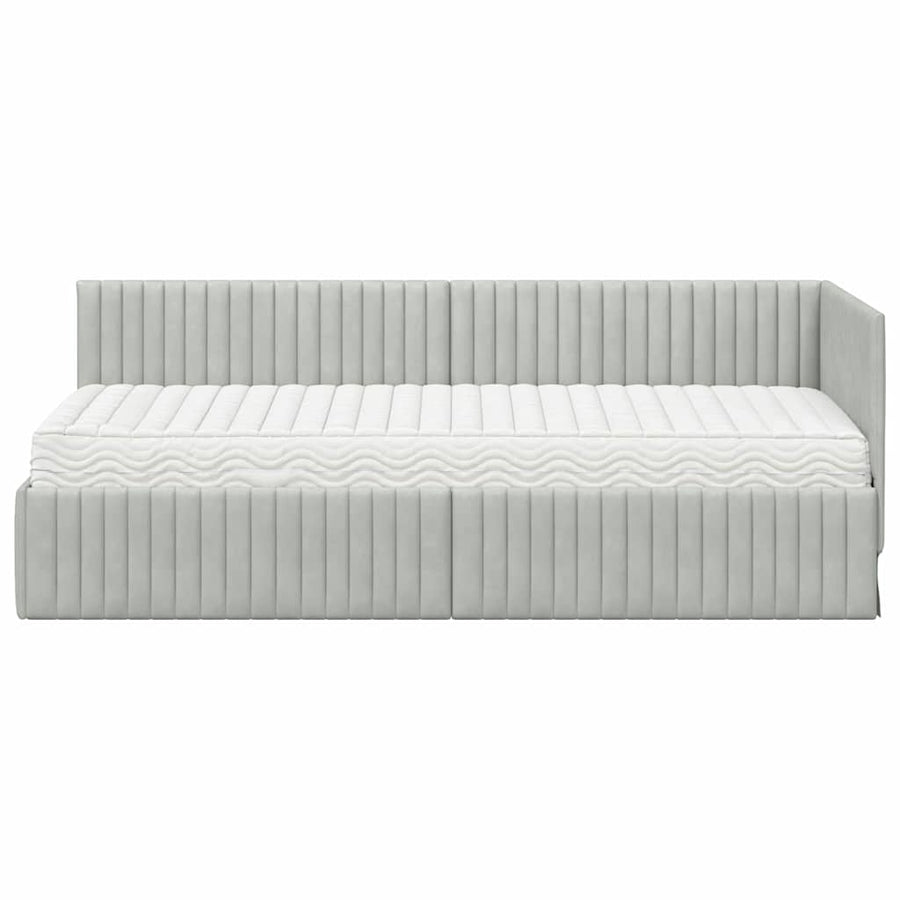 Hoekbedframe met Matras met hoofdeinde 2 pcs Lichtgrijs Fluweel