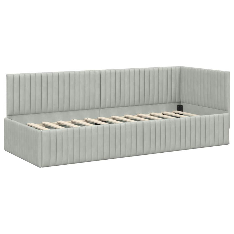 Hoekbedframe met Matras met hoofdeinde 2 pcs Lichtgrijs Fluweel