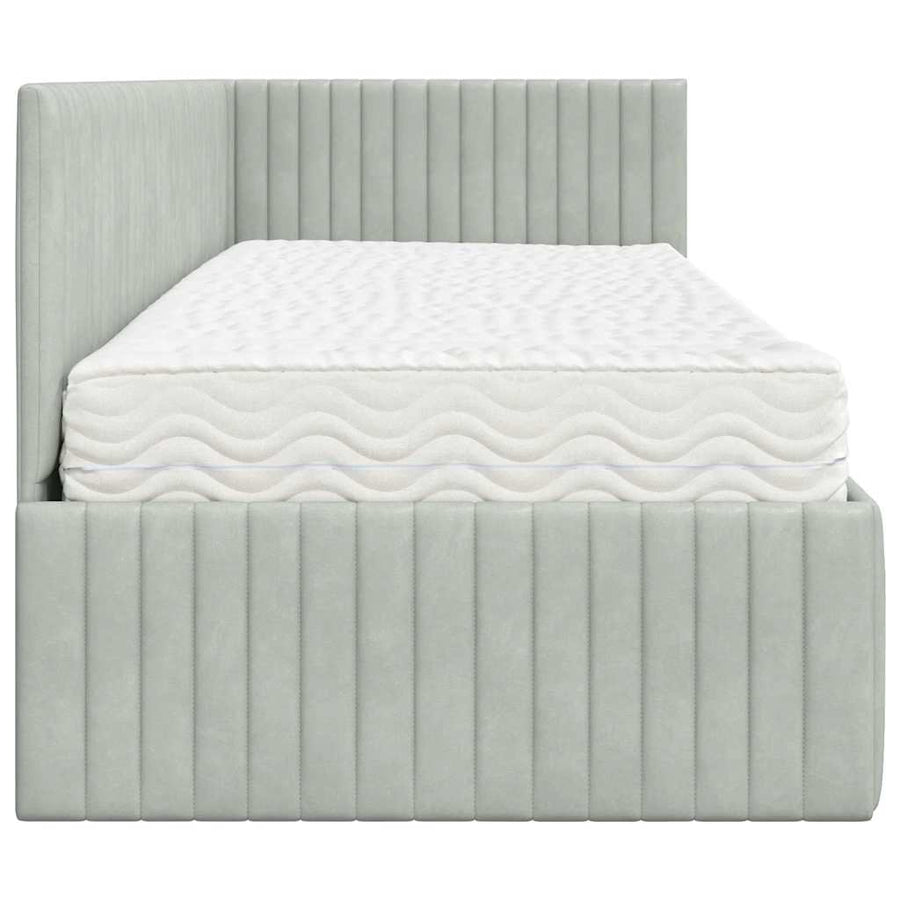 Hoekbedframe met Matras met hoofdeinde 2 pcs Lichtgrijs Fluweel