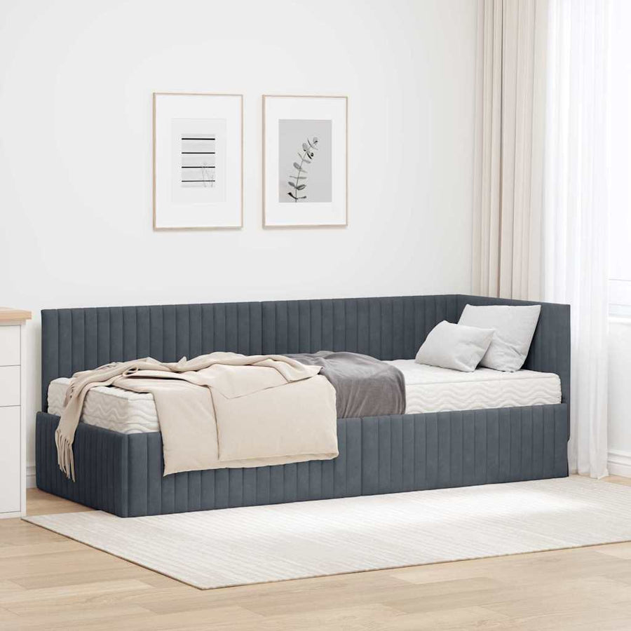 Hoekbedframe met Matras met hoofdeinde 2 pcs Grijs Fluweel