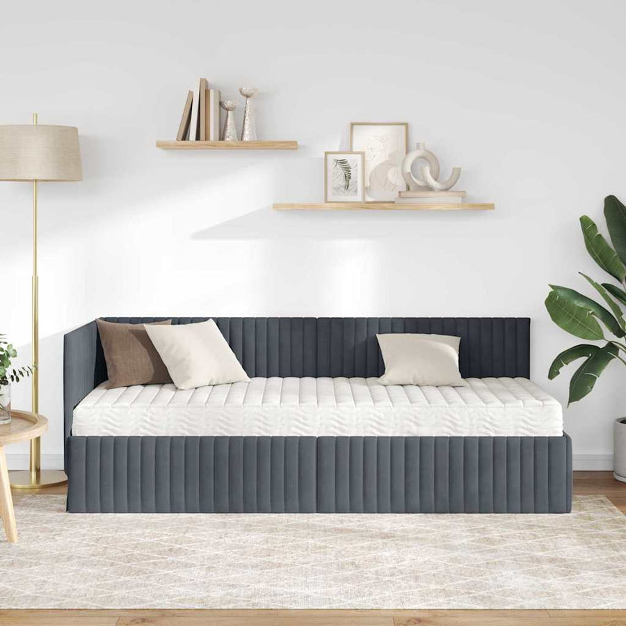 Hoekbedframe met Matras met hoofdeinde 2 pcs Grijs Fluweel