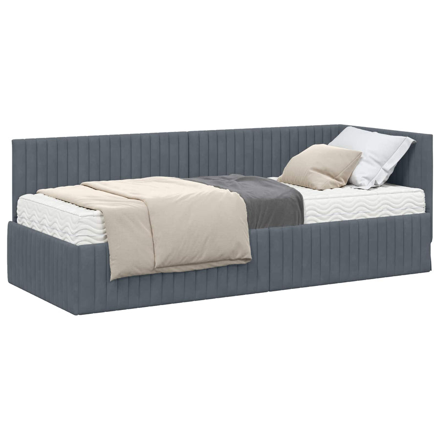 Hoekbedframe met Matras met hoofdeinde 2 pcs Grijs Fluweel