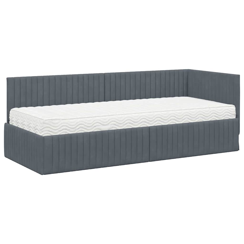 Hoekbedframe met Matras met hoofdeinde 2 pcs Grijs Fluweel