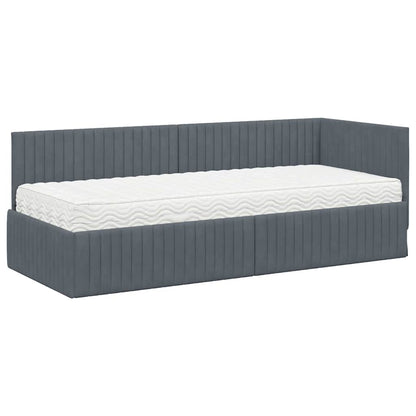 Hoekbedframe met Matras met hoofdeinde 2 pcs Grijs Fluweel