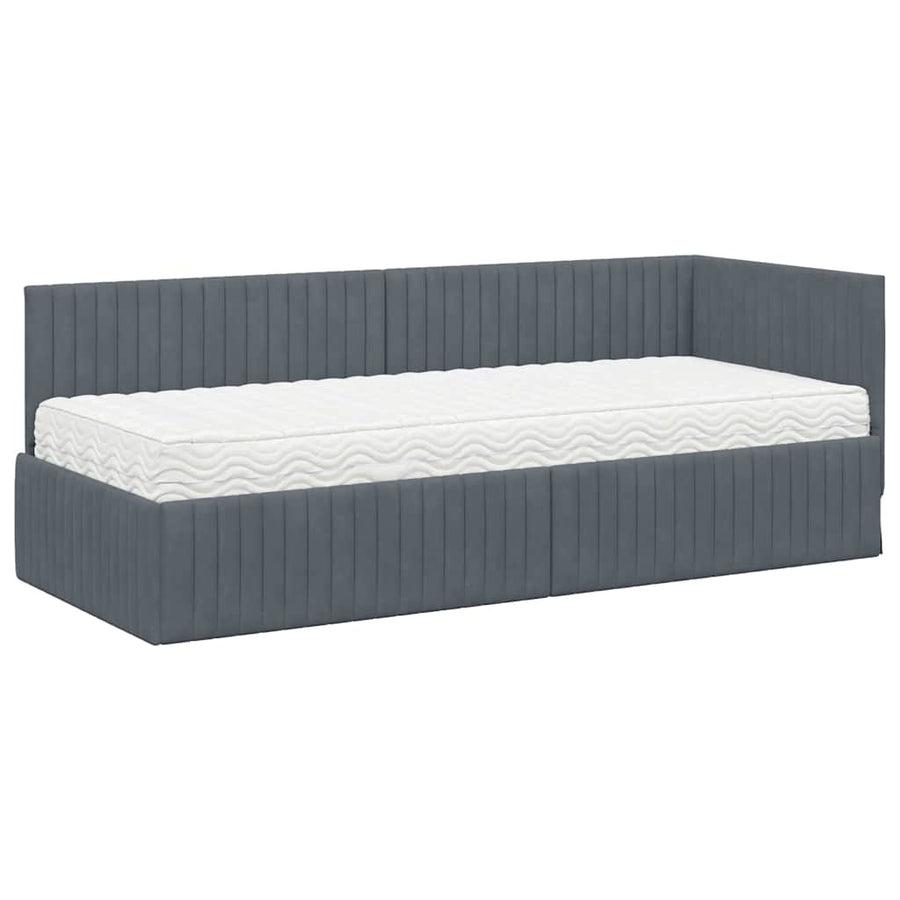 Hoekbedframe met Matras met hoofdeinde 2 pcs Grijs Fluweel