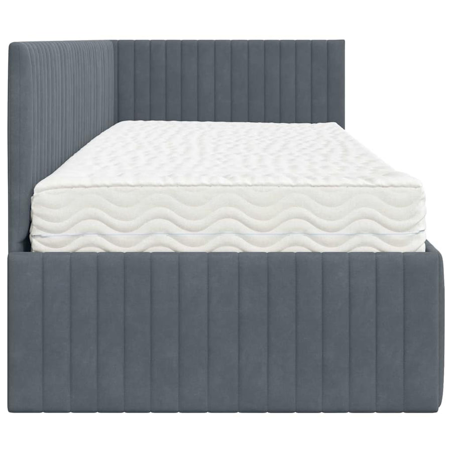 Hoekbedframe met Matras met hoofdeinde 2 pcs Grijs Fluweel