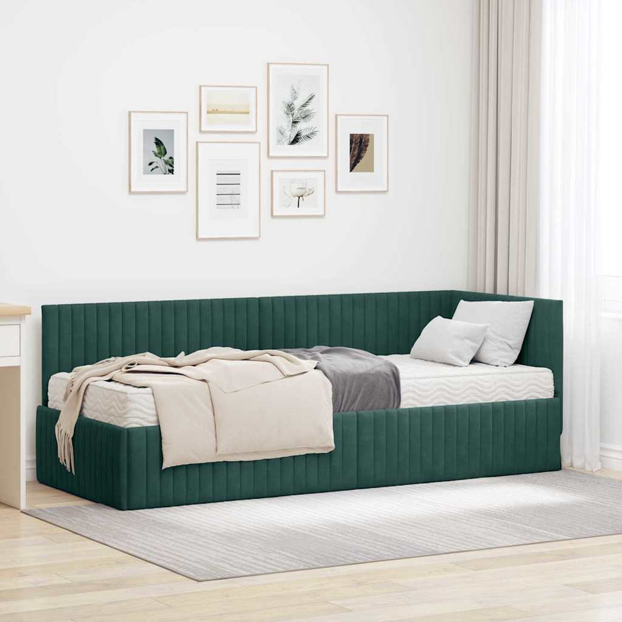 Hoekbedframe met Matras met hoofdeinde 2 pcs Groen Fluweel