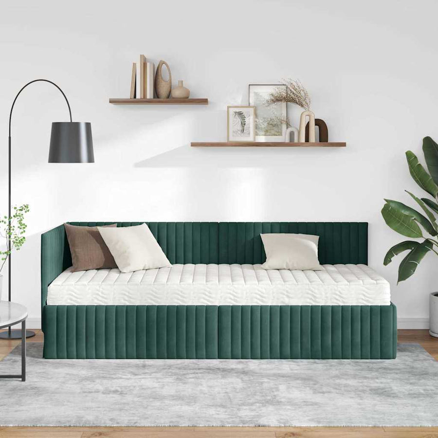 Hoekbedframe met Matras met hoofdeinde 2 pcs Groen Fluweel