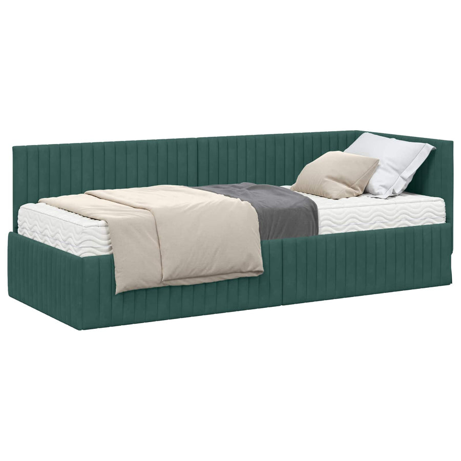 Hoekbedframe met Matras met hoofdeinde 2 pcs Groen Fluweel