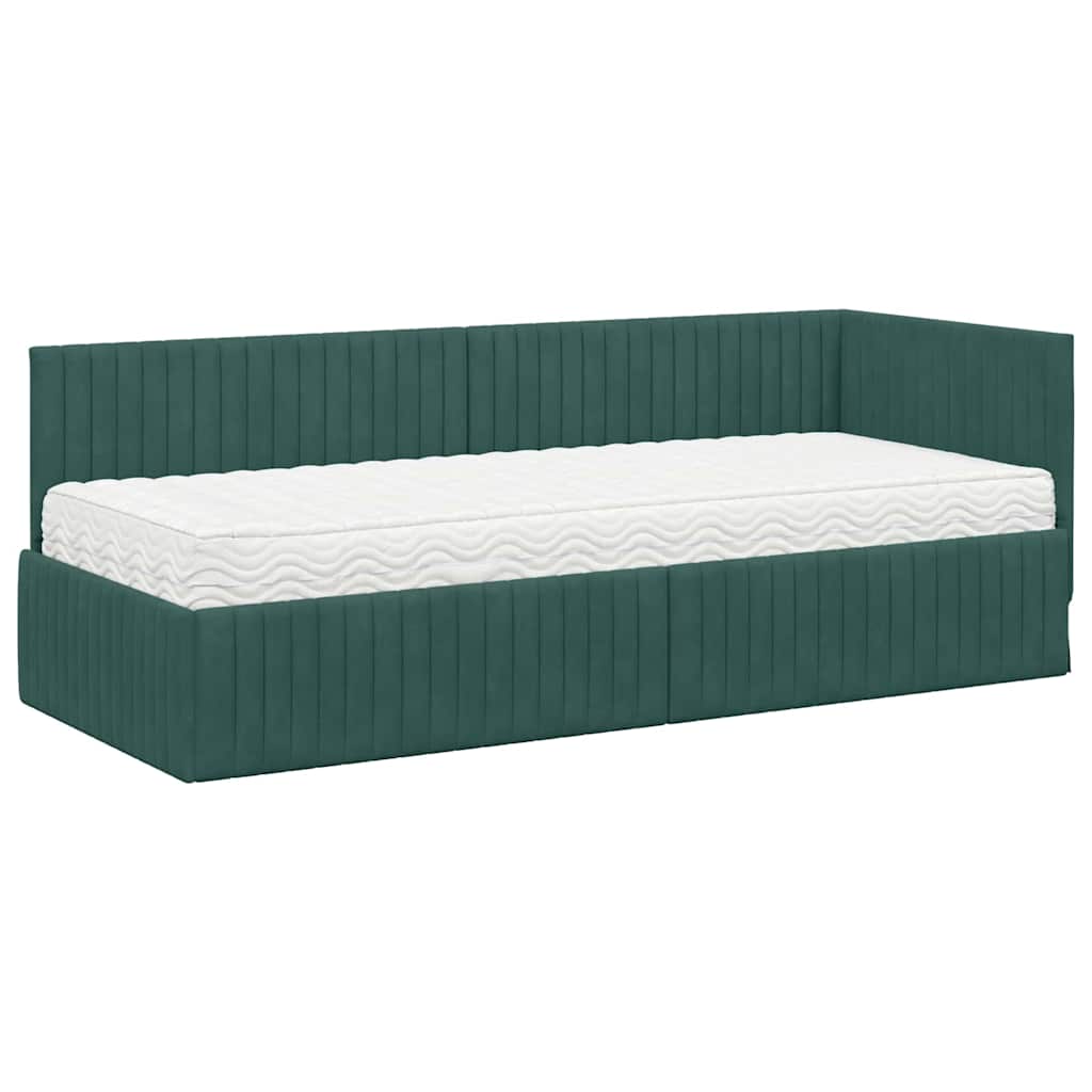 Hoekbedframe met Matras met hoofdeinde 2 pcs Groen Fluweel