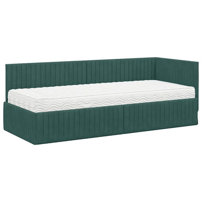 Hoekbedframe met Matras met hoofdeinde 2 pcs Groen Fluweel