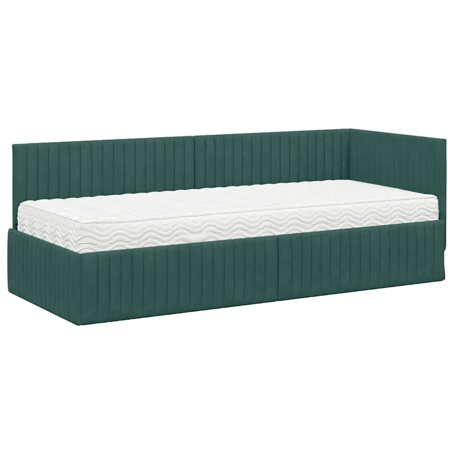 Hoekbedframe met Matras met hoofdeinde 2 pcs Groen Fluweel