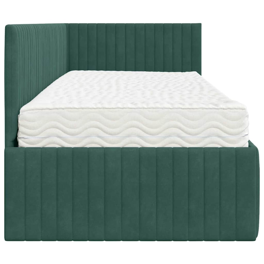 Hoekbedframe met Matras met hoofdeinde 2 pcs Groen Fluweel
