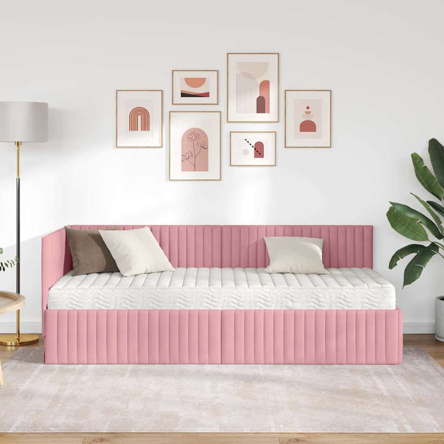 Hoekbedframe met Matras met hoofdeinde 2 pcs Grijs Fluweel
