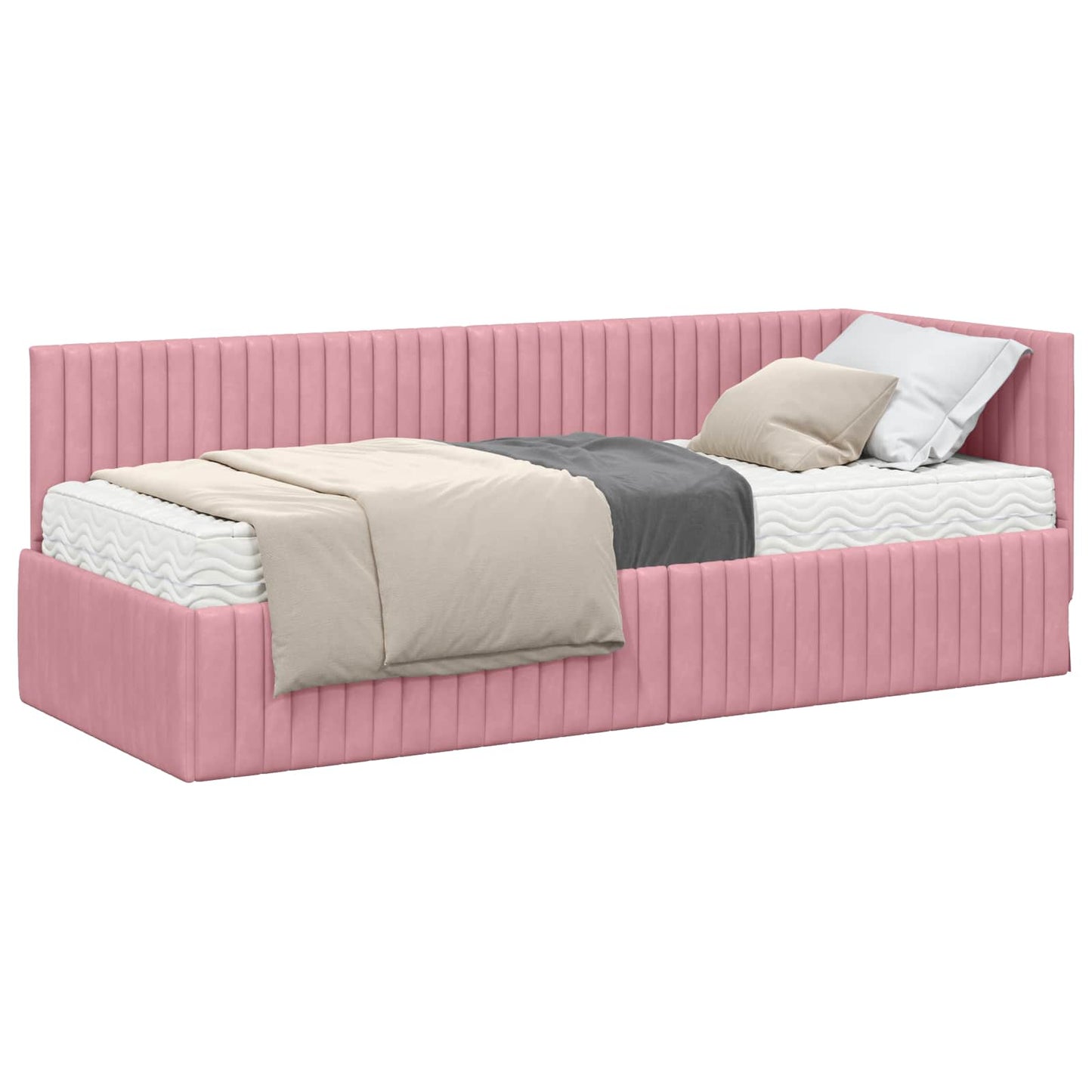 Hoekbedframe met Matras met hoofdeinde 2 pcs Grijs Fluweel