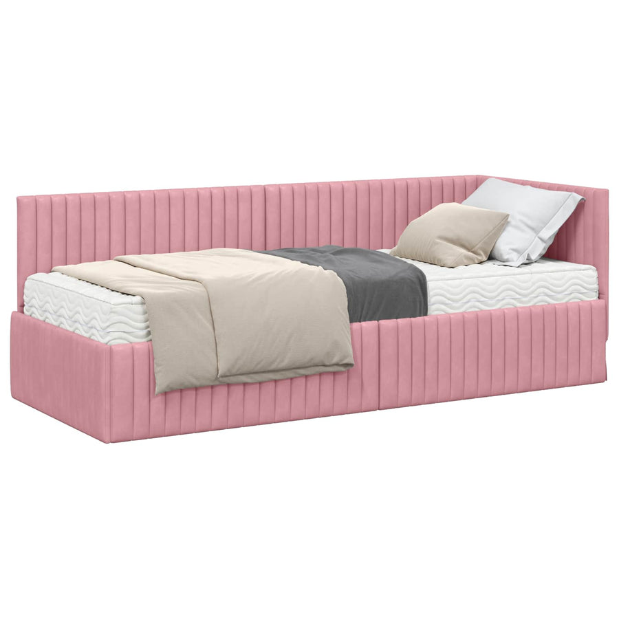 Hoekbedframe met Matras met hoofdeinde 2 pcs Grijs Fluweel