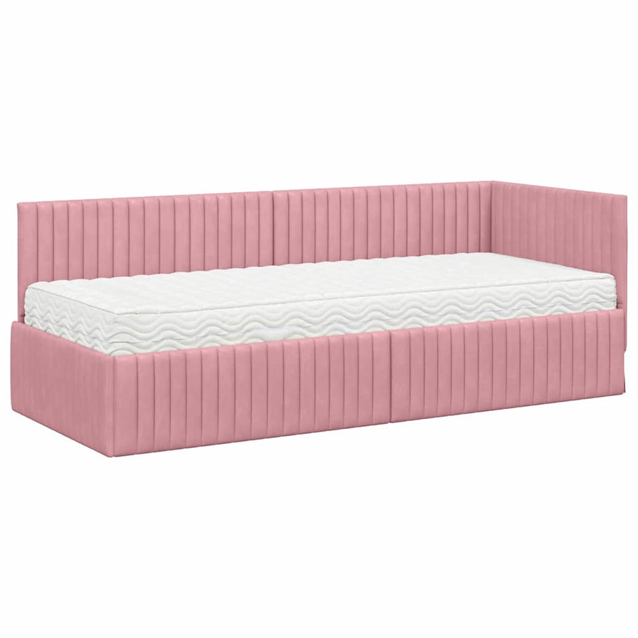 Hoekbedframe met Matras met hoofdeinde 2 pcs Grijs Fluweel