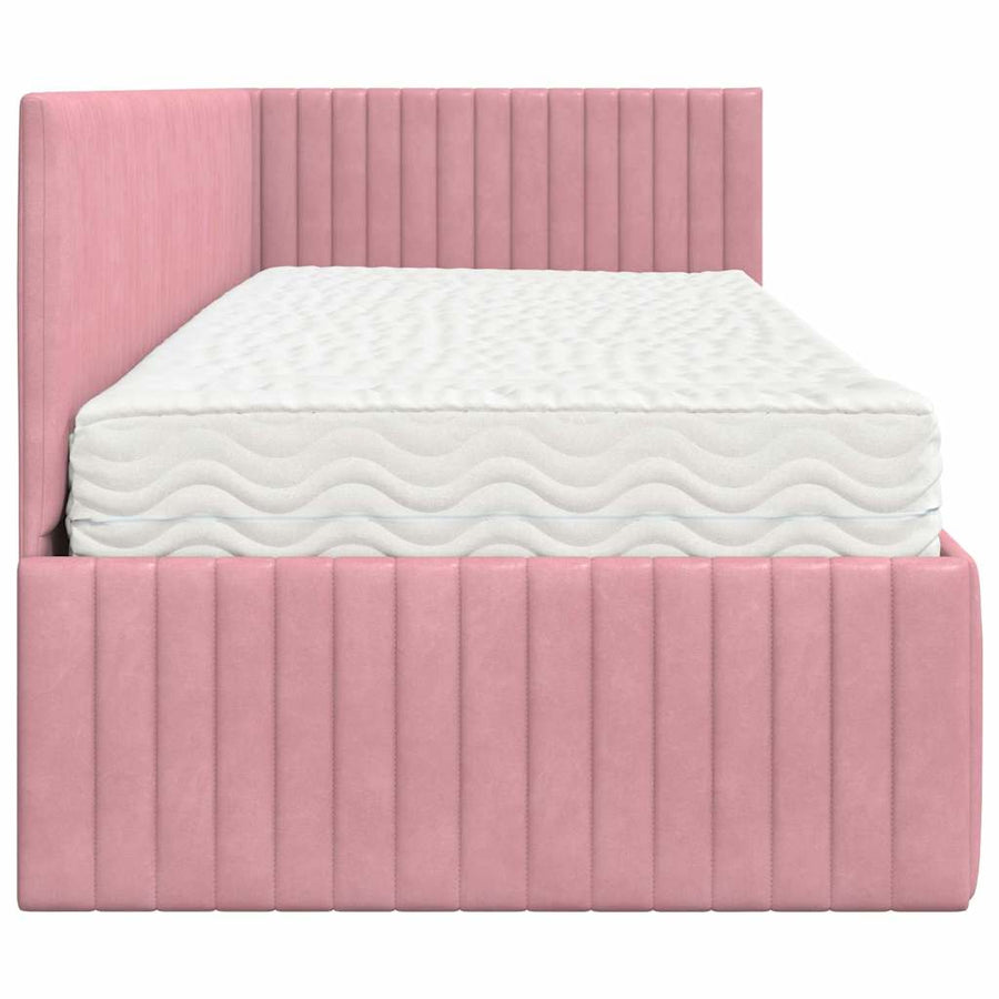 Hoekbedframe met Matras met hoofdeinde 2 pcs Grijs Fluweel