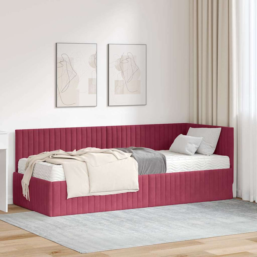 Hoekbedframe met Matras met hoofdeinde 2 pcs Groen Fluweel