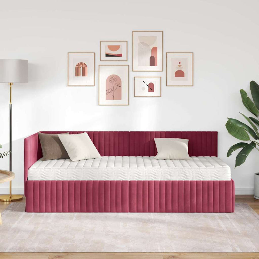 Hoekbedframe met Matras met hoofdeinde 2 pcs Groen Fluweel