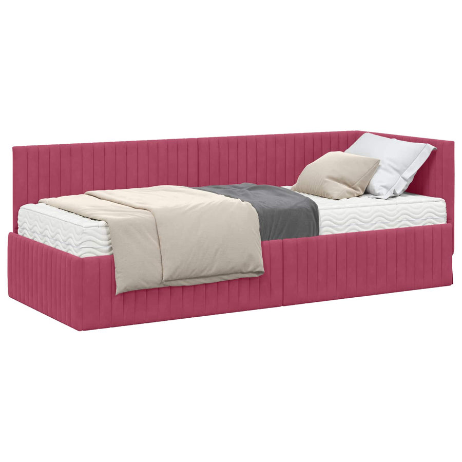 Hoekbedframe met Matras met hoofdeinde 2 pcs Groen Fluweel