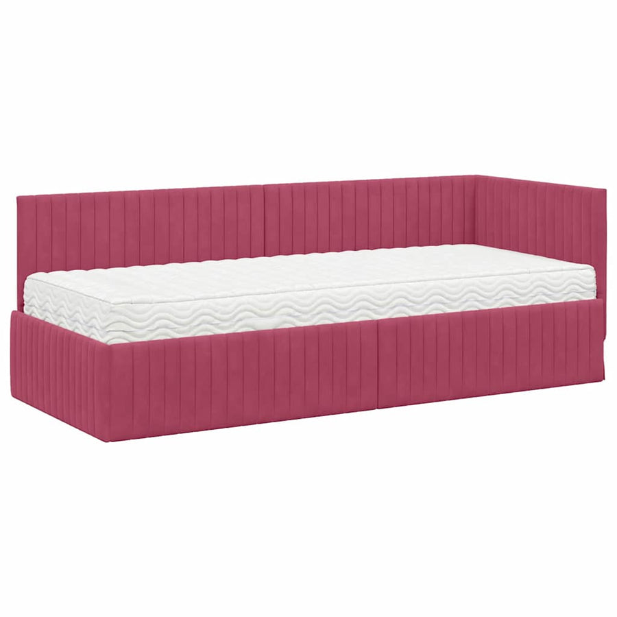 Hoekbedframe met Matras met hoofdeinde 2 pcs Groen Fluweel