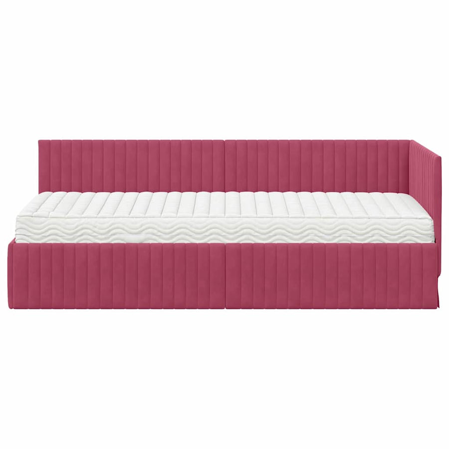 Hoekbedframe met Matras met hoofdeinde 2 pcs Groen Fluweel