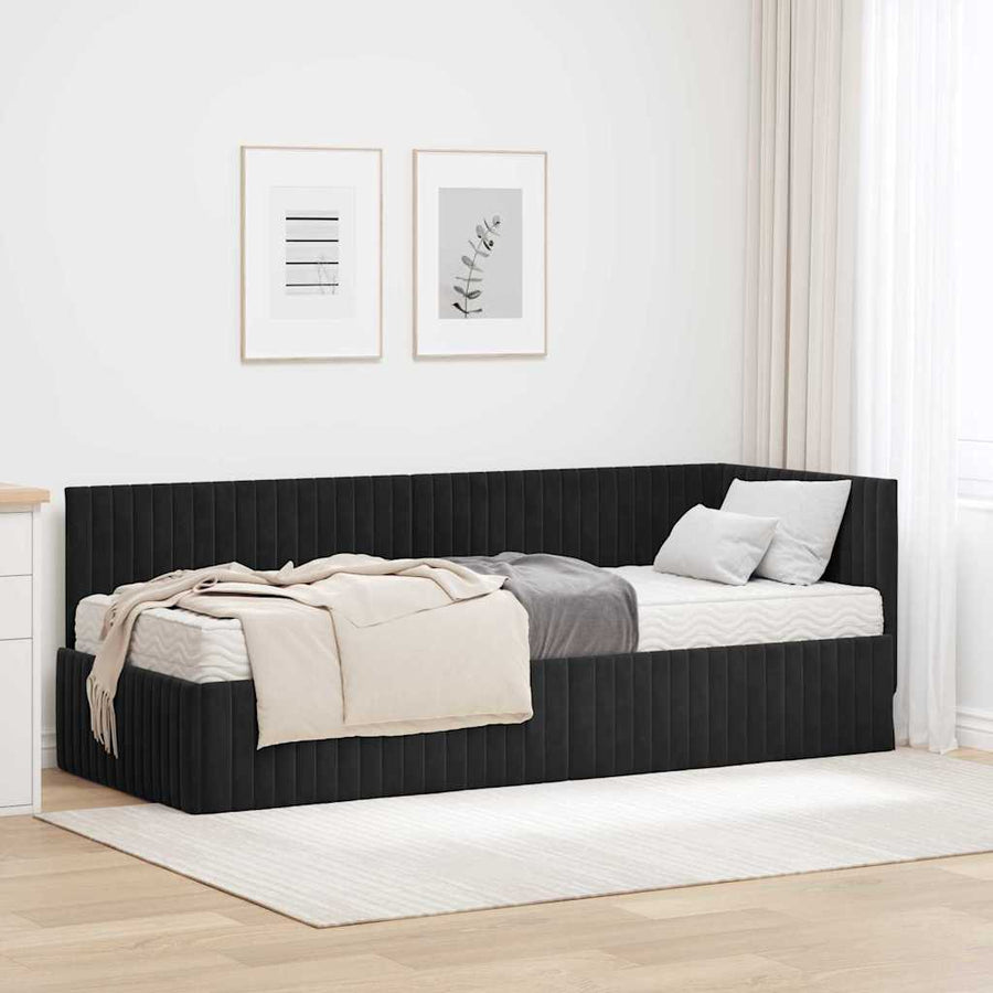 Hoekbedframe met Matras met hoofdeinde 2 pcs Zwart Fluweel