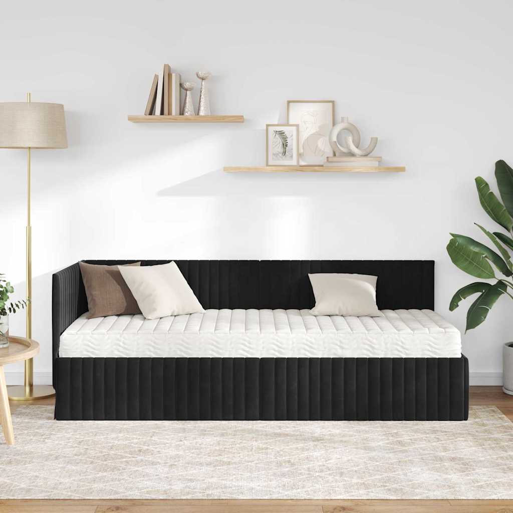 Hoekbedframe met Matras met hoofdeinde 2 pcs Zwart Fluweel