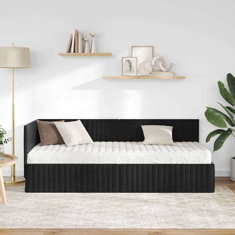Hoekbedframe met Matras met hoofdeinde 2 pcs Zwart Fluweel