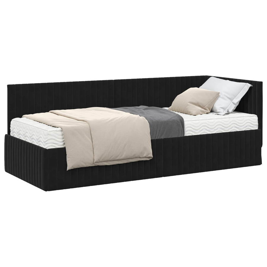 Hoekbedframe met Matras met hoofdeinde 2 pcs Zwart Fluweel