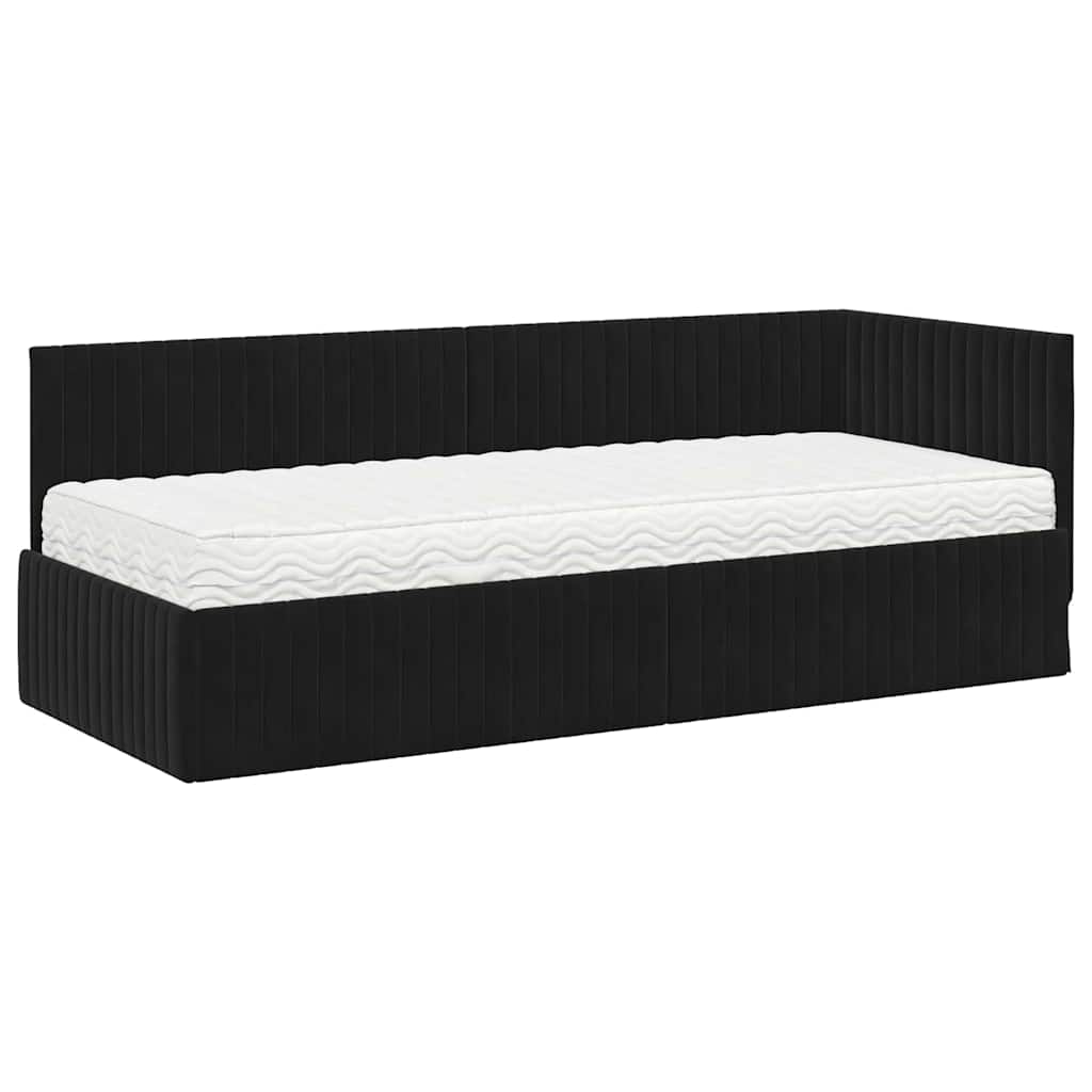 Hoekbedframe met Matras met hoofdeinde 2 pcs Zwart Fluweel