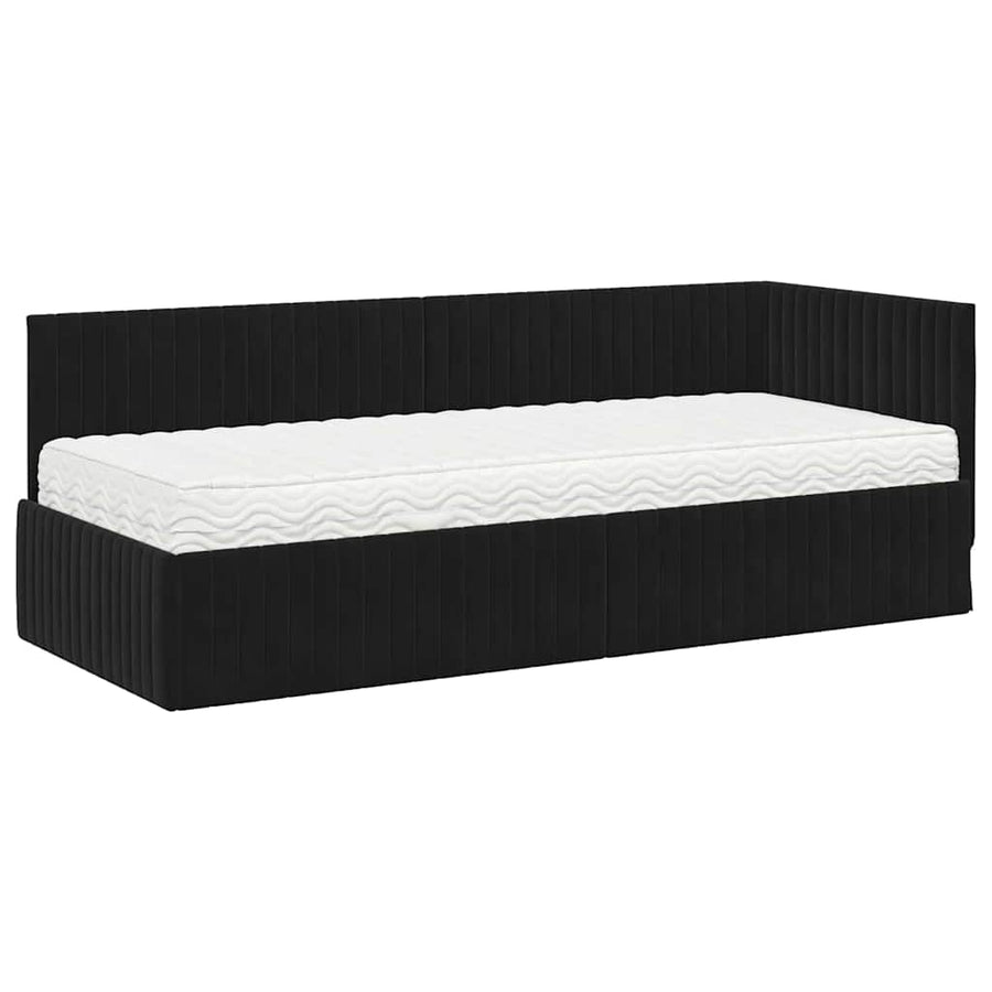 Hoekbedframe met Matras met hoofdeinde 2 pcs Zwart Fluweel