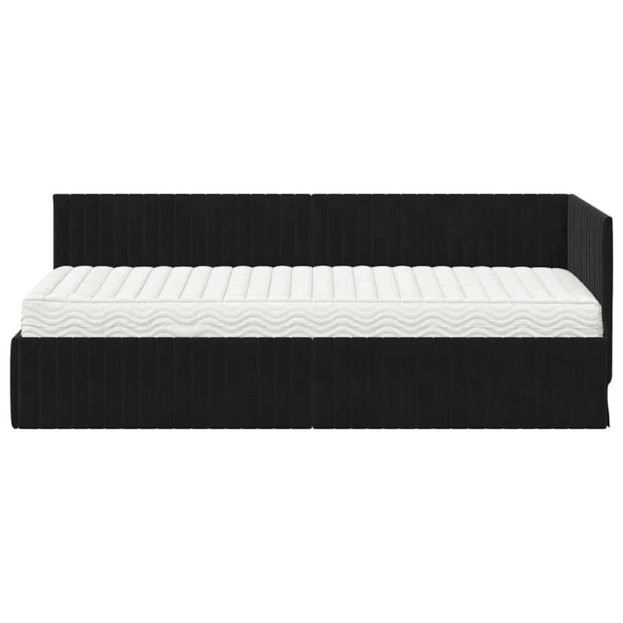 Hoekbedframe met Matras met hoofdeinde 2 pcs Zwart Fluweel