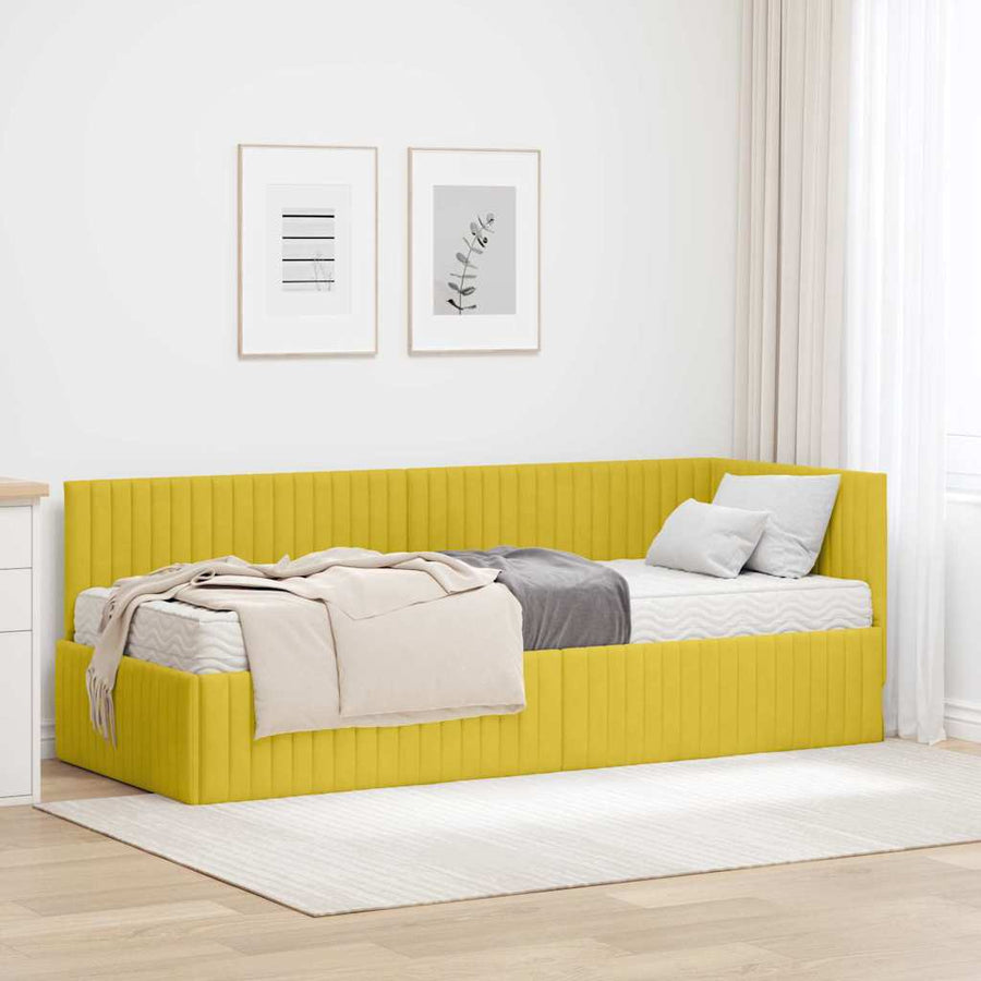 Hoekbedframe met Matras met hoofdeinde 2 pcs Geel Fluweel