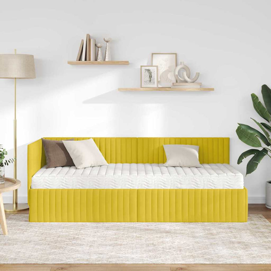 Hoekbedframe met Matras met hoofdeinde 2 pcs Geel Fluweel